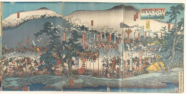 19th century woodblock print of the Battle of Yamazaki